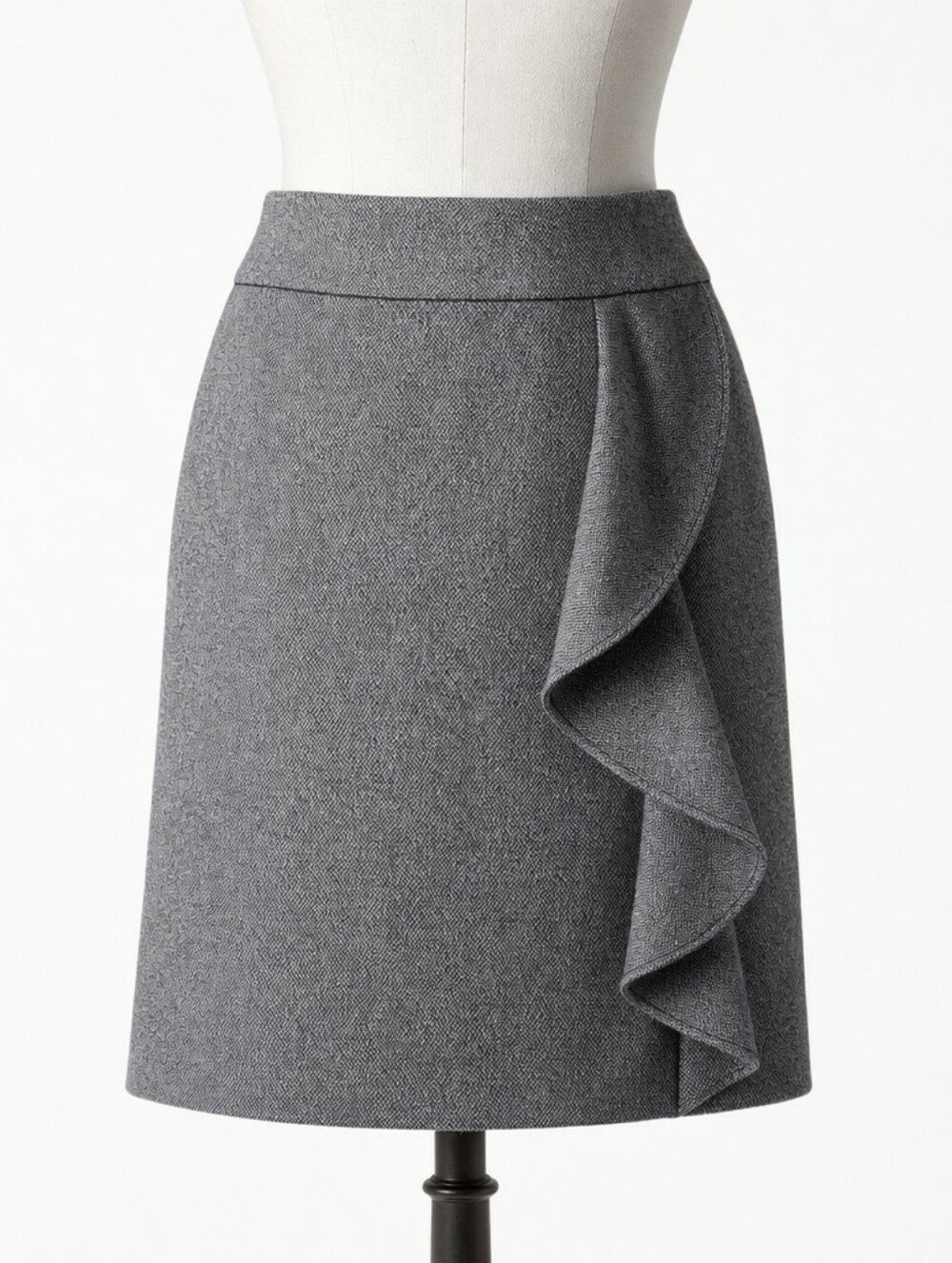 Talbots Black Ivory Wool Tweed Stripe Skirt Cascading Ruffle Workwear Classic 2